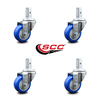 Service Caster 3 Inch Blue Polyurethane Wheel Swivel 3/4 Inch Square Stem Caster Set SCC SCC-SQ20S314-PPUB-BLUE-34-4